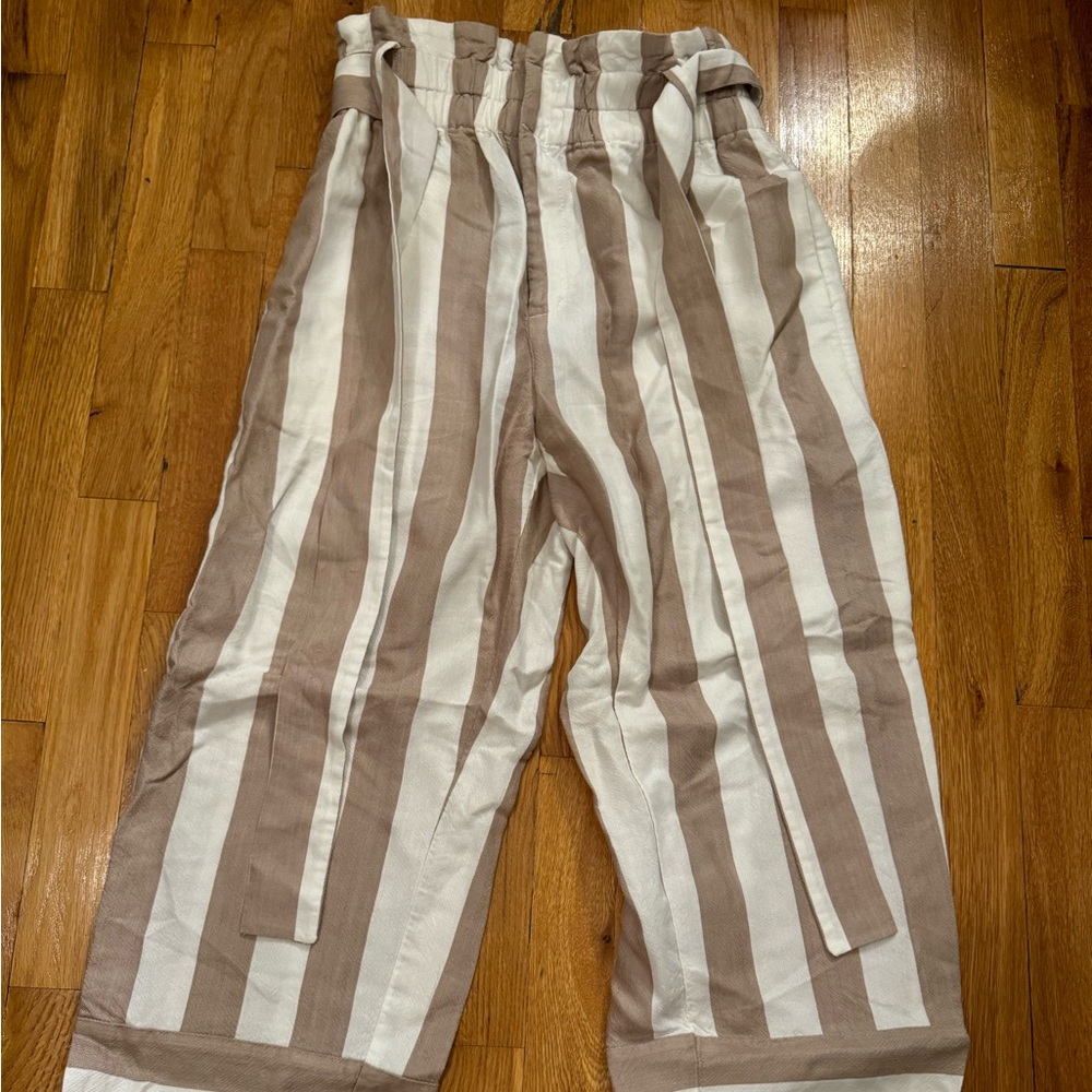 J CREW Point Sur paperbag linen Stripe Pants